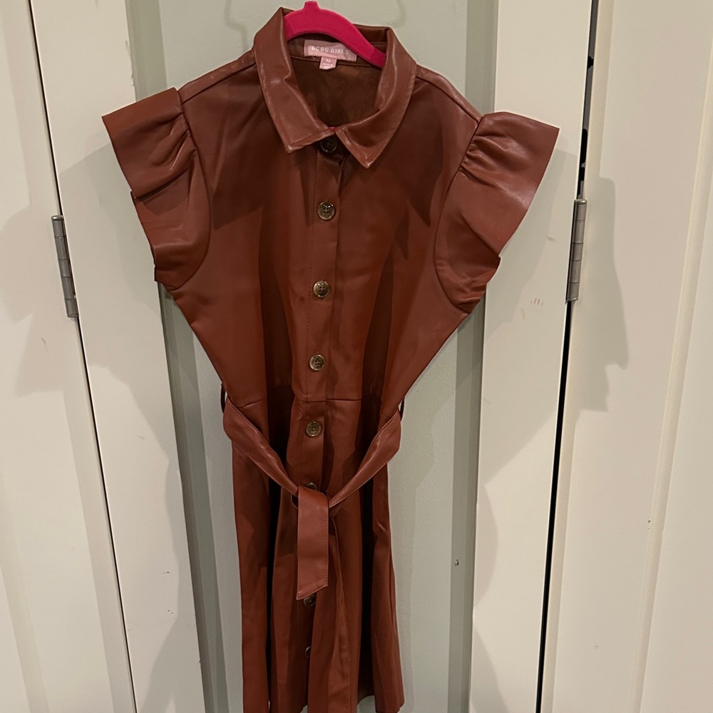 BCBG GIRLS Caramel Brown Dress with Ruffle Sleeves
